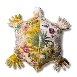 Bouquet Embroidered Big Silk Velvet Turtle in Shaded Yellow