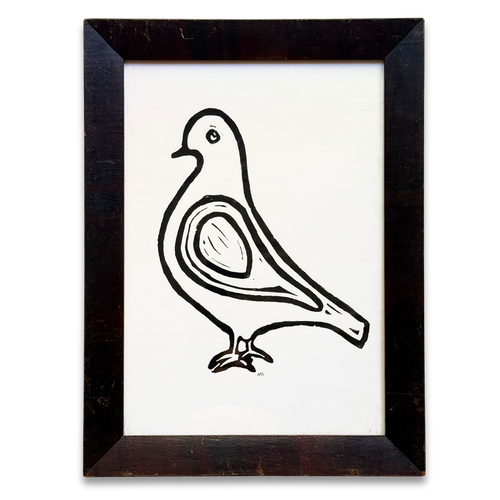 Pair of Hugo Guinness "Right & Left Facing Pigeon" Linocuts in Vintage Frames