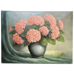 Mid 20th Century Dutch Hydrangea Floral Still Life Painting