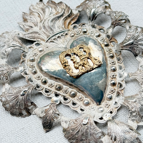 19th-century Italian Ex-Voto Sacred Silver Heart (No. 103)