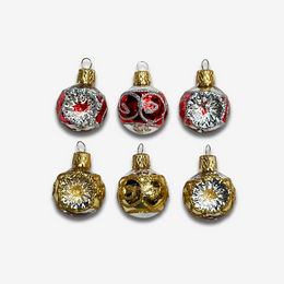 Set of 6 Mini Gold and Red Nostalgic Reflector Ornaments