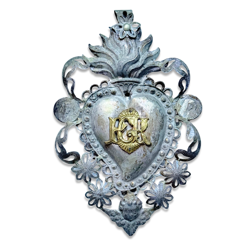 19th-century Italian Ex-Voto Sacred Silver Heart (No. 3-26)