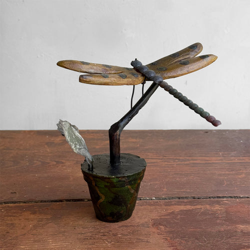 Black Forest Carved Dragon Fly on Clay Pot (9-02)