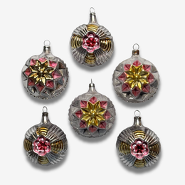 Set of 6 Reflector Ornaments in Gold & Rose