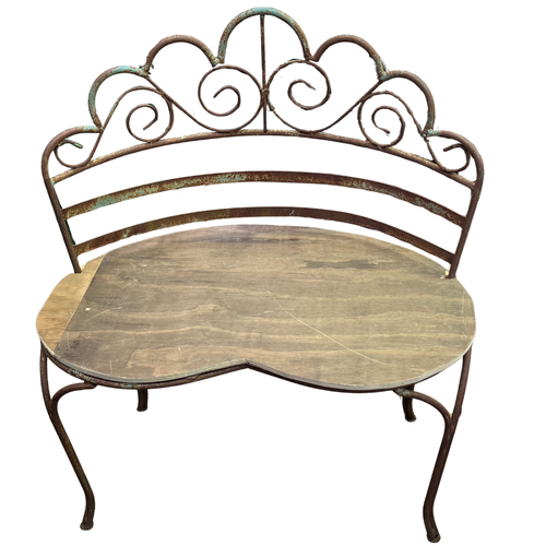 20th-century Sweetheart Iron Garden Bench with Custom Lisa Corti Outdoor Fabric Cushion