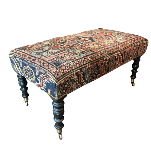 Custom Antique Heriz Rug Ottoman