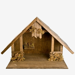 Small Wooden Nativity Stable with Gable Roof