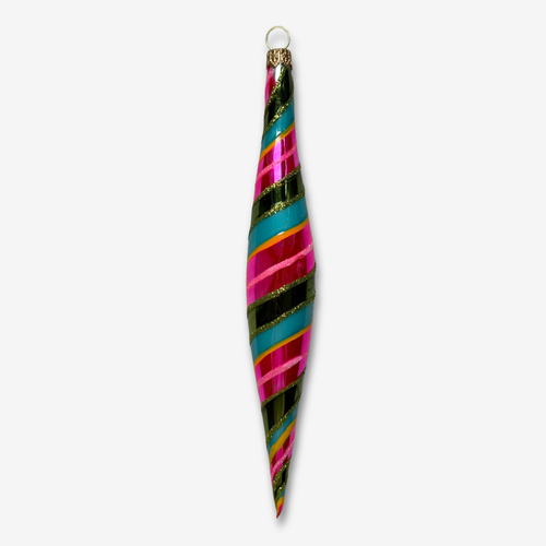 Pink Turquoise Striped Icicle Ornament