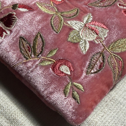 Botanica Embroidered Silk Velvet Perfect Zip Pouch in Cyclamen