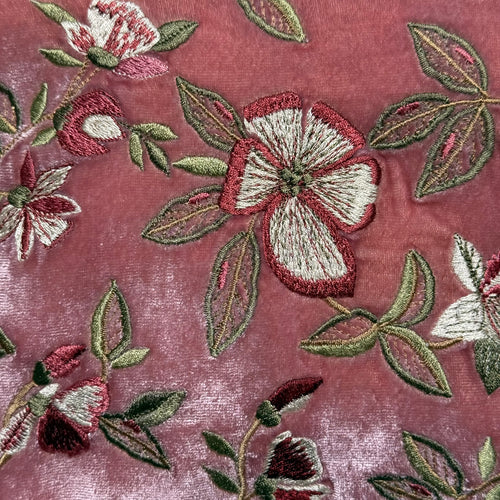 Botanica Embroidered Silk Velvet Perfect Zip Pouch in Cyclamen