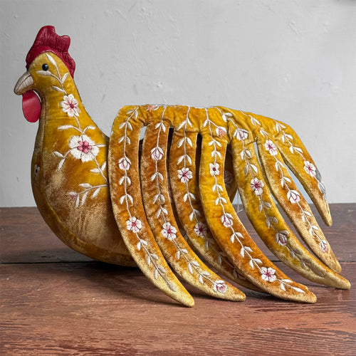 Kensington Embroidered Silk Velvet Big Rooster in Shaded Oro