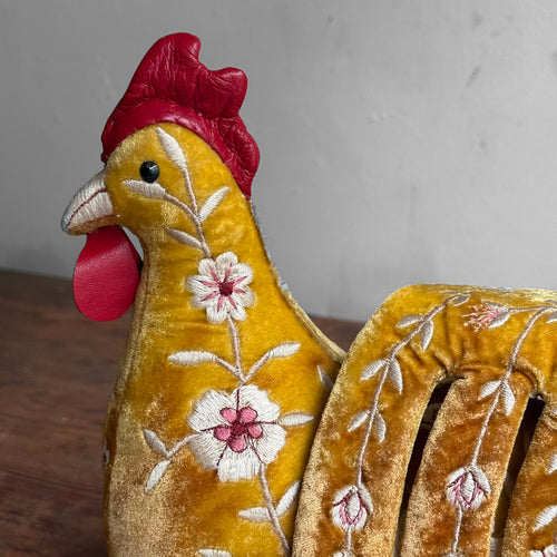 Kensington Embroidered Silk Velvet Big Rooster in Shaded Oro