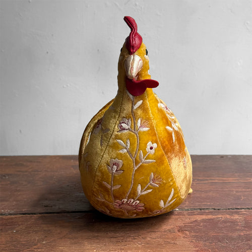 Kensington Embroidered Silk Velvet Big Rooster in Shaded Oro