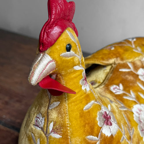 Kensington Embroidered Silk Velvet Big Rooster in Shaded Oro
