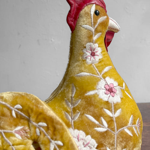 Kensington Embroidered Silk Velvet Big Rooster in Shaded Oro