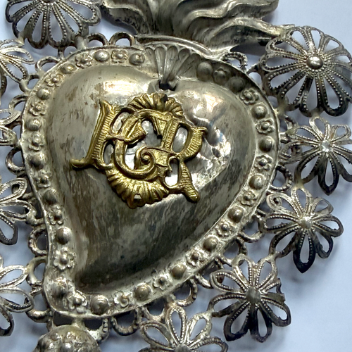 19th-century Italian Ex-Voto Sacred Silver Heart (#3)