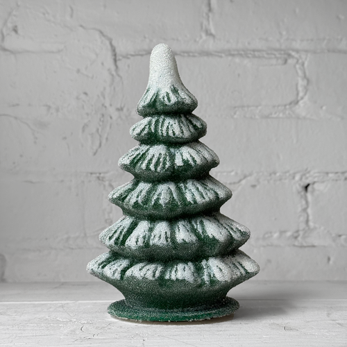 Papier-Mâché Medium Dark Green & Beaded Glitter Tree