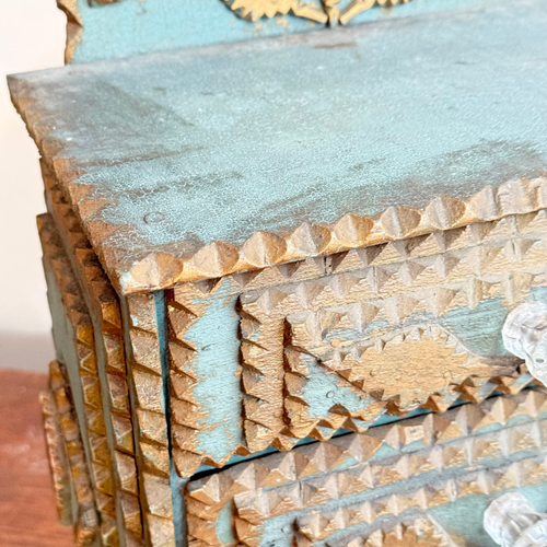 Early 20th-century Blue Painted Tramp Art Chest