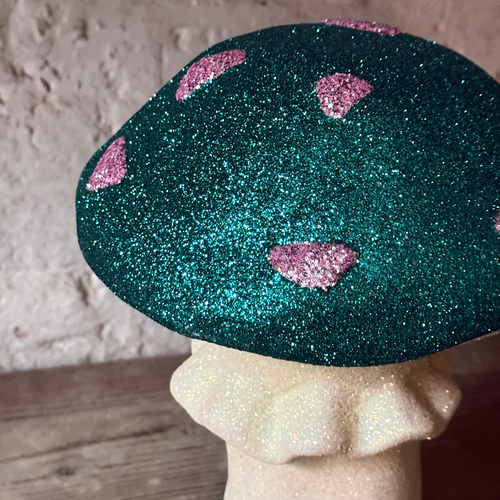 Large Glitter Mushroom in Teal & Pink