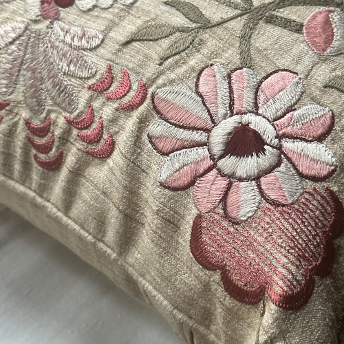 Charlotte Embroidered Tussar Silk Cushion in Natural