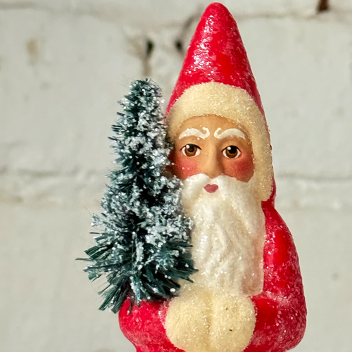 Small Papier-Mâché Santa in Light Red