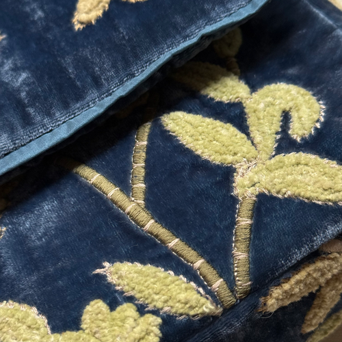 Candolyn Embroidered Silk Velvet Shoulder Bag in Blue