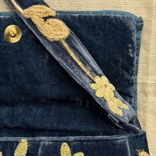 Candolyn Embroidered Silk Velvet Shoulder Bag in Blue