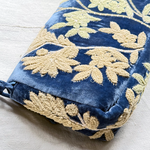 Candolyn Embroidered Silk Velvet Shoulder Bag in Blue