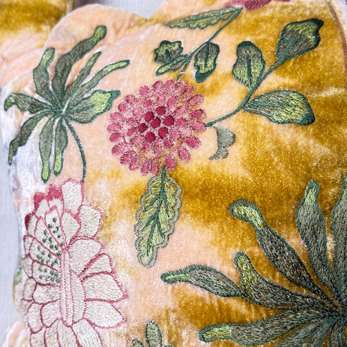 Bouquet Embroidered Big Silk Velvet Turtle in Shaded Yellow