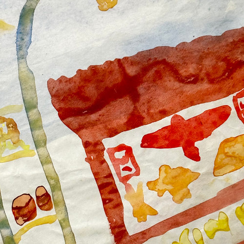 Double-Sided Late 19th-century Naïve Watercolor Illustration by Caroline Thompson