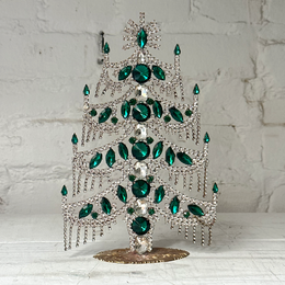 Crystal Jeweled Tree in Green & Clear Fringe