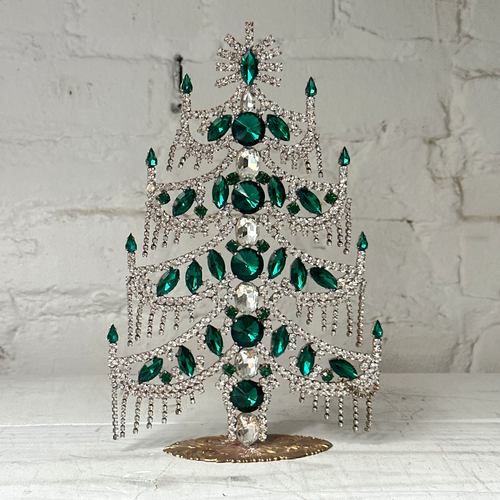 Crystal Jeweled Tree in Green & Clear Fringe