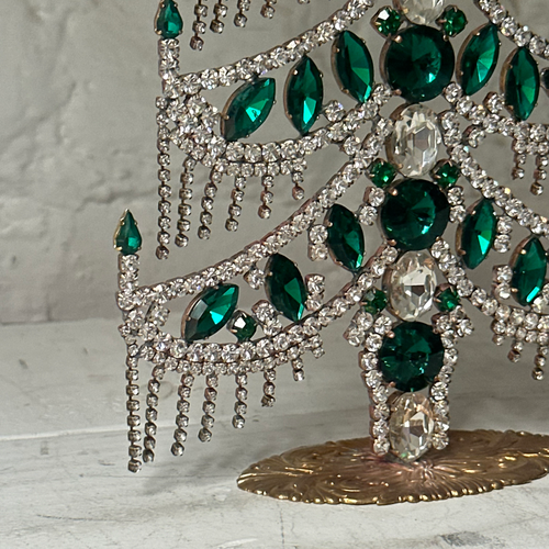 Crystal Jeweled Tree in Green & Clear Fringe
