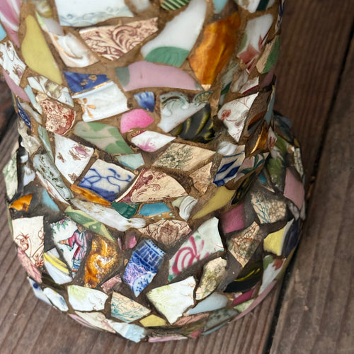Antique Folk Art Shard Covered Pipe