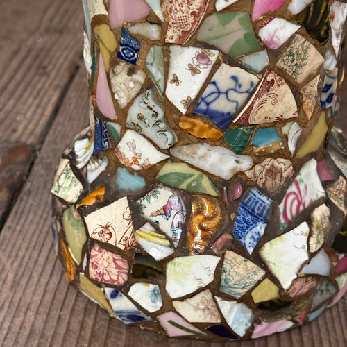 Antique Folk Art Shard Covered Pipe