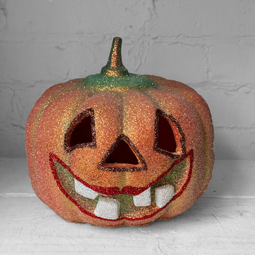 Ino Schaller Glitter Jack-O'-Lantern Pumpkin in Light Orange