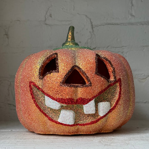 Ino Schaller Glitter Jack-O'-Lantern Pumpkin in Light Orange