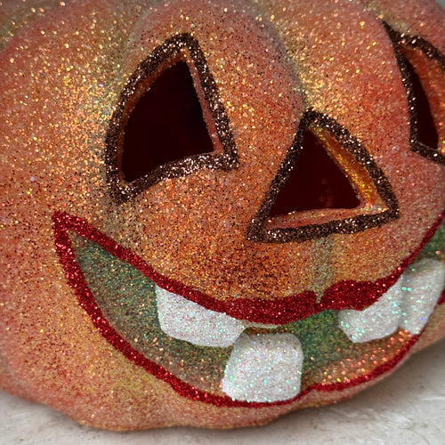Ino Schaller Glitter Jack-O'-Lantern Pumpkin in Light Orange