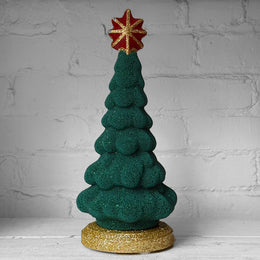 Papier-Mâché XL Dark Green Beaded Tree with Star