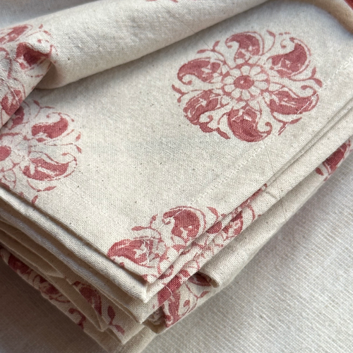 Les Indiennes Marie Rose Napkin Set in Madder Red