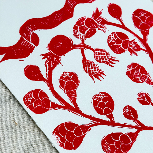 Block Printed Rose Heart Banner Folded Card