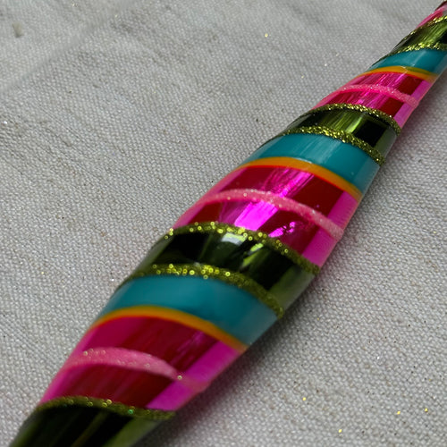 Pink Turquoise Striped Icicle Ornament