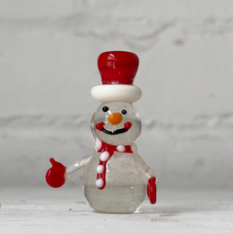 Glass Snowman Figurine with Red Hat
