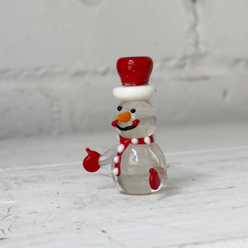 Glass Snowman Figurine with Red Hat