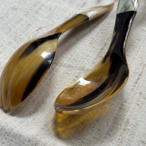 Carved Mother of Pearl Shell and Tortoise Horn Serving Utensils