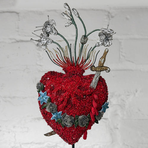 Hand-Beaded Immaculate Heart on Stand by Trovelore
