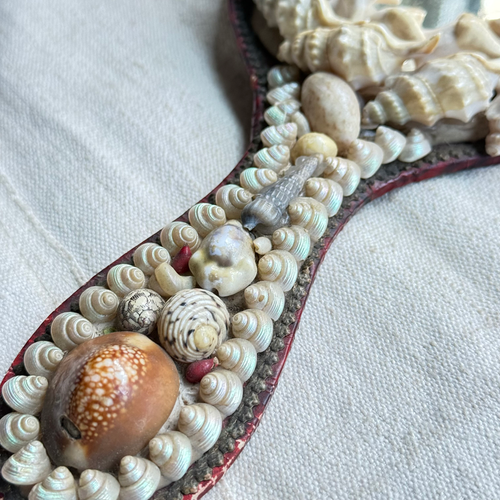 Antique Victorian Shell Work Hand Mirror