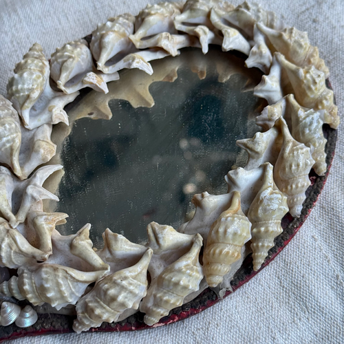 Antique Victorian Shell Work Hand Mirror