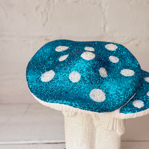 Small Glitter Mushroom Couple in Teal & White