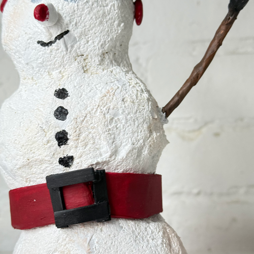 Papier-Mâché Snowman with Striped Scarf
